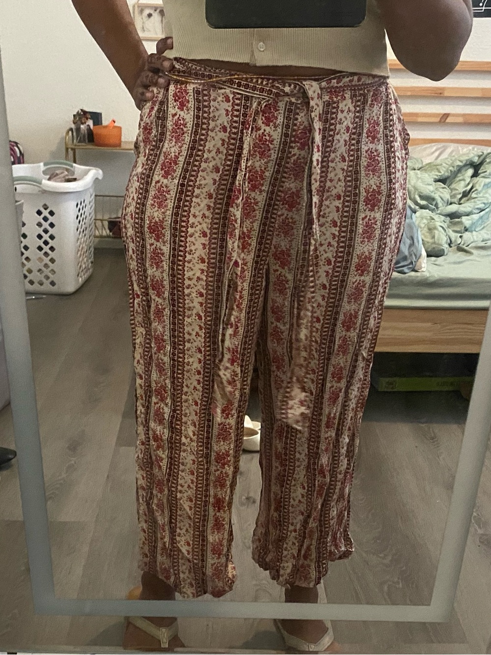 Petite Pink Floral Summer Stripe Wide-Leg Pants